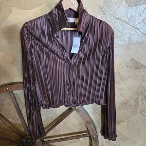 Elegant Brown Pleated Women's Top
